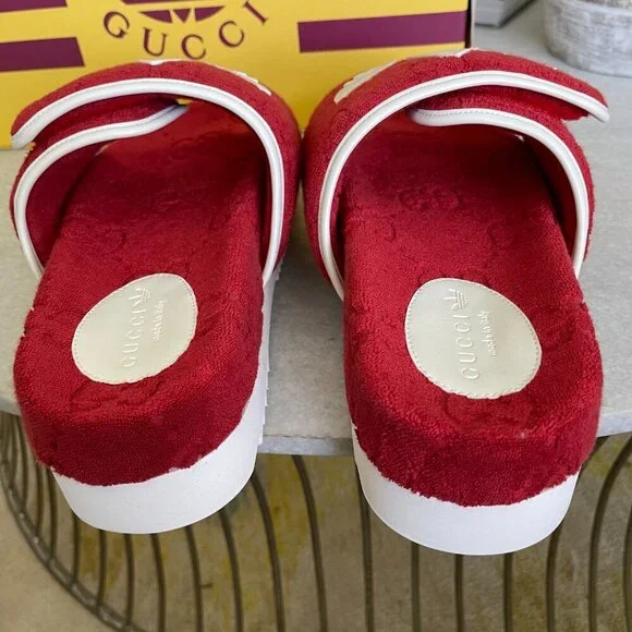 Adidas x Gucci 702412 Mens Slides Sandals Shoe, Red, sz Gucci 9 & 10 - Picture 5 of 16